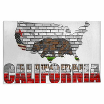 California On A Brick Wall Illustration California Flag Painted On Brick Wall Font With The California Flag California Map On A Brick Wall Rugs 138401690