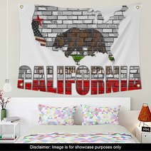 California On A Brick Wall Illustration California Flag Painted On Brick Wall Font With The California Flag California Map On A Brick Wall Wall Art 138401690