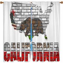 California On A Brick Wall Illustration California Flag Painted On Brick Wall Font With The California Flag California Map On A Brick Wall Window Curtains 138401690