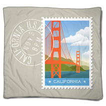 California Postage Stamp Design Vector Illustration Of Golden Gate Bridge Grunge Postmark On Separate Layer Blankets 128199816