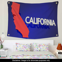 California Red State Map Ca Word Name 3d Illustration Wall Art 139471532