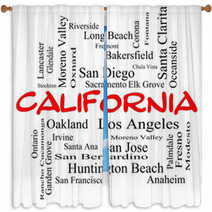 California State Word Cloud Concept In Red Caps Window Curtains 61175422