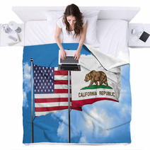 California With United States Flag 3d Rending Combined Flags Blankets 134473921