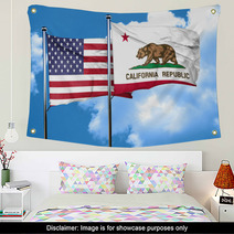 California With United States Flag 3d Rending Combined Flags Wall Art 134473921