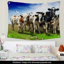 Calves On A Sunny Green Field Wall Art 53494211