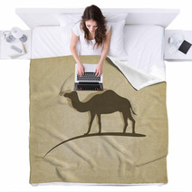 Camel Silhouette On Brainy Beige Background Blankets 67250361