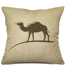 Camel Silhouette On Brainy Beige Background Pillows 67250361