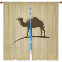 Camel Silhouette On Brainy Beige Background Window Curtains 67250361