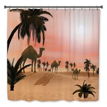 Camels In The Desert - 3D Render Bath Decor 68969702