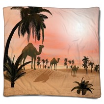 Camels In The Desert - 3D Render Blankets 68969702
