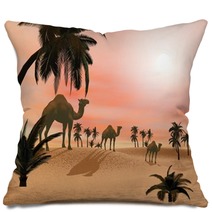 Camels In The Desert - 3D Render Pillows 68969702