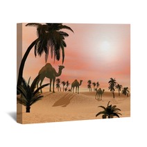 Camels In The Desert - 3D Render Wall Art 68969702