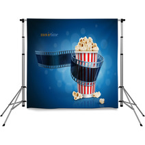 Camera Film Strip And Popcorn. Backdrops 64253579
