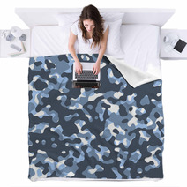 Camouflage Vector Seamless Blue Pattern Blankets 114520754