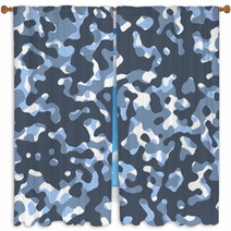 Camouflage Vector Seamless Blue Pattern Window Curtains 114520754
