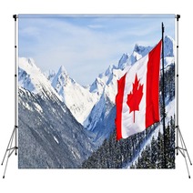 Canada Flag And Beautiful Canadian Landscapes Backdrops 93600361