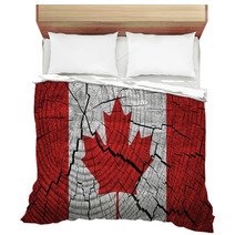 Canada Flag Painted On Old Wood Background Bedding 60937540