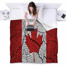 Canada Flag Painted On Old Wood Background Blankets 60937540