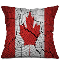 Canada Flag Painted On Old Wood Background Pillows 60937540