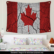 Canada Flag Painted On Old Wood Background Wall Art 60937540
