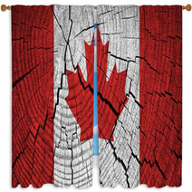Canada Flag Painted On Old Wood Background Window Curtains 60937540