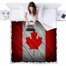 Canada Flag Painted On Wood Tag Blankets 62357282
