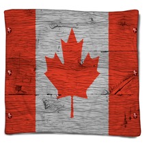 Canada National Flag Painted Old Oak Wood Fastened Blankets 74941197