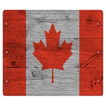 Canada National Flag Painted Old Oak Wood Fastened Rugs 74941197