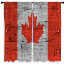 Canada National Flag Painted Old Oak Wood Fastened Window Curtains 74941197