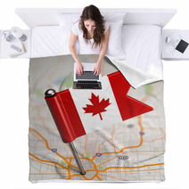 Canada Small Flag On A Map Background Blankets 63946279