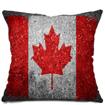 Canadian Flag Painted On Concrete Wall Pillows 64520706