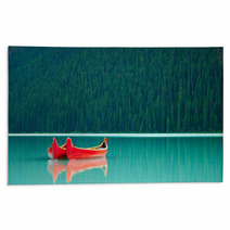 Canoes Floating Peacufully On Lake Louise Near Banff. Rugs 51212139