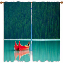Canoes Floating Peacufully On Lake Louise Near Banff. Window Curtains 51212139