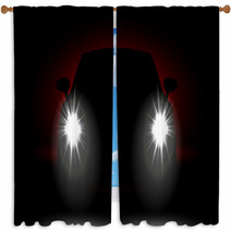 Car Headlights Shining In The Dark Window Curtains 72864908