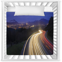 Car Lights At Night On The Road Going To The City Nursery Decor 79106256