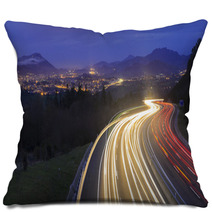 Car Lights At Night On The Road Going To The City Pillows 79106256