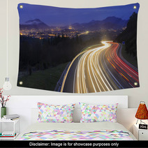 Car Lights At Night On The Road Going To The City Wall Art 79106256