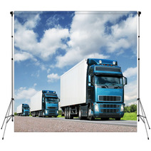 Caravan Of  Trucks On Highway, Cargo Transportation Concept Backdrops 39307969
