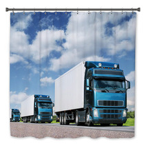 Caravan Of  Trucks On Highway, Cargo Transportation Concept Bath Decor 39307969