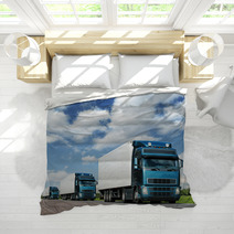 Caravan Of  Trucks On Highway, Cargo Transportation Concept Bedding 39307969