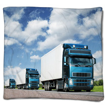 Caravan Of  Trucks On Highway, Cargo Transportation Concept Blankets 39307969