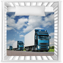 Caravan Of  Trucks On Highway, Cargo Transportation Concept Nursery Decor 39307969
