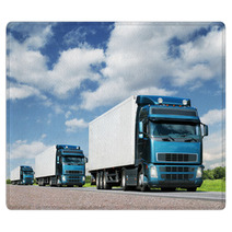 Caravan Of  Trucks On Highway, Cargo Transportation Concept Rugs 39307969