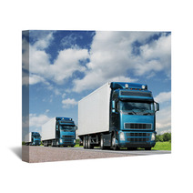 Caravan Of  Trucks On Highway, Cargo Transportation Concept Wall Art 39307969
