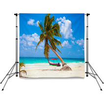 Caribbean Paradise Tropical Palm Tree Beach Side Backdrops 63654643