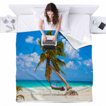Caribbean Paradise Tropical Palm Tree Beach Side Blankets 63654643