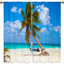 Caribbean Paradise Tropical Palm Tree Beach Side Window Curtains 63654643