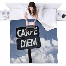 Carpe Diem Sign With Clouds And Sky Background Blankets 68784042
