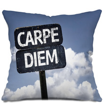 Carpe Diem Sign With Clouds And Sky Background Pillows 68784042
