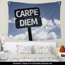 Carpe Diem Sign With Clouds And Sky Background Wall Art 68784042
